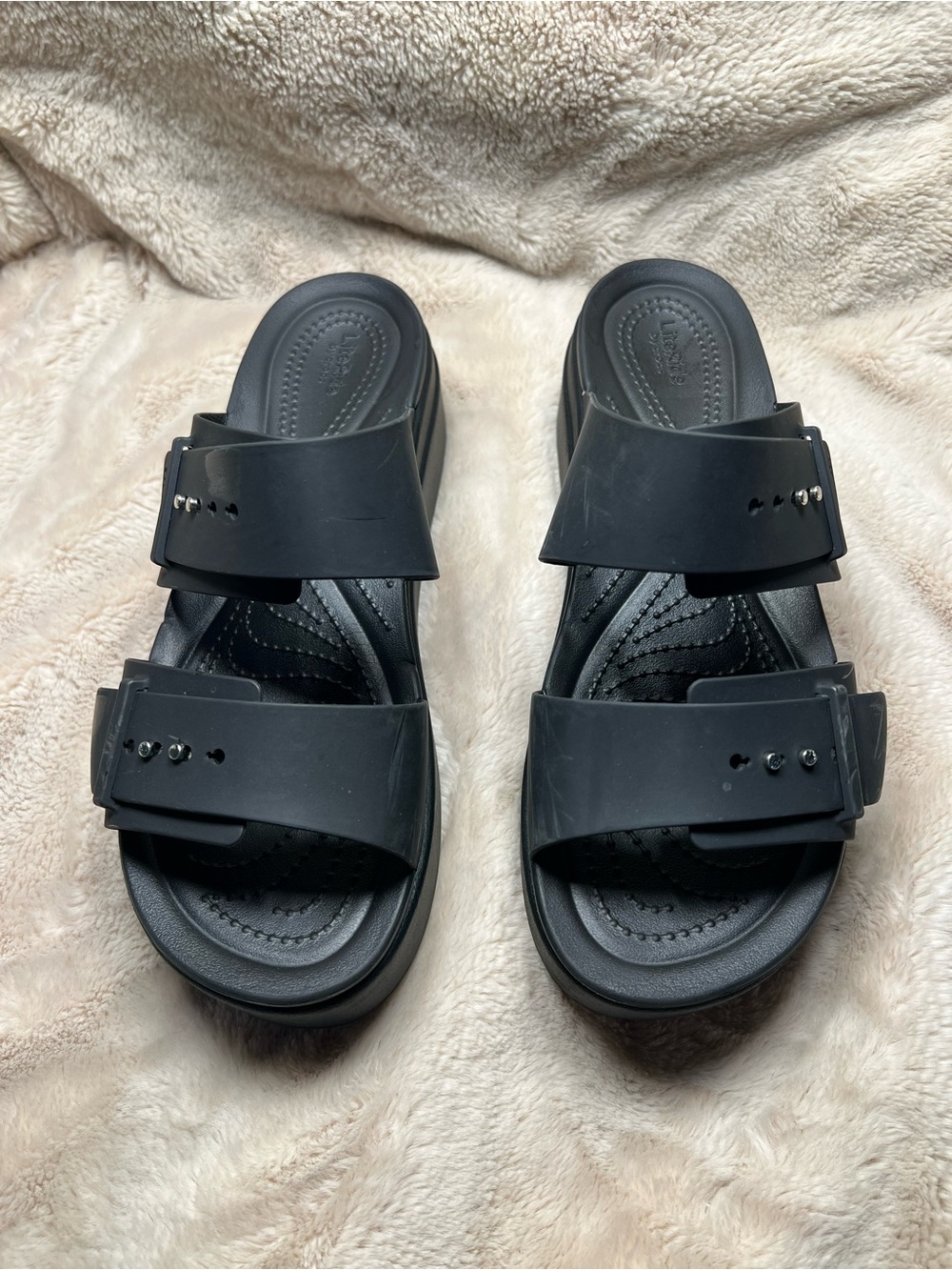 CROCS Black Women's Platform Wedge Slide Sandals